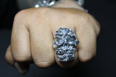 画像1: 銀勲刻牌髑髏輪　Jack of Clubs Skull Ring （受注生産品・Built-to-order products）