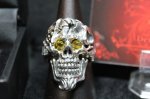 画像1: 銀命刻牌髑髏輪　Ace of Spades Rage Skull Ring ・with gemstone（受注生産品・Built-to-order products） (1)